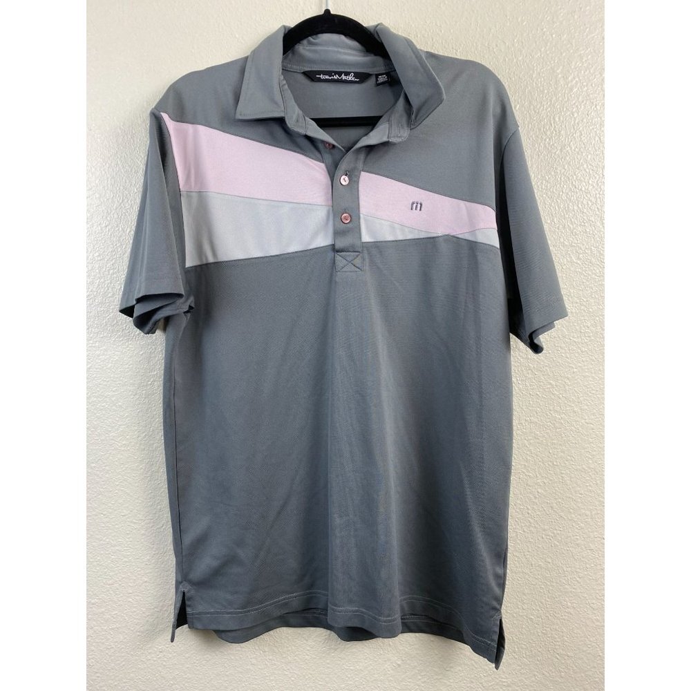 COPY - TRAVIS MATHEW Polo SHIRT MENS MEDIUM GRAY Pink Golf Performance Athleisu…